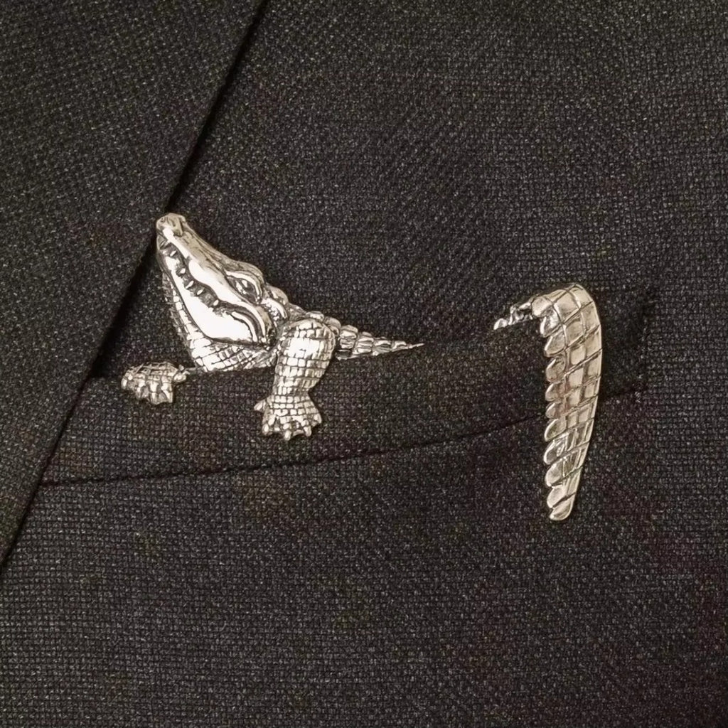 Alligator Metal Pocket Square — Silver