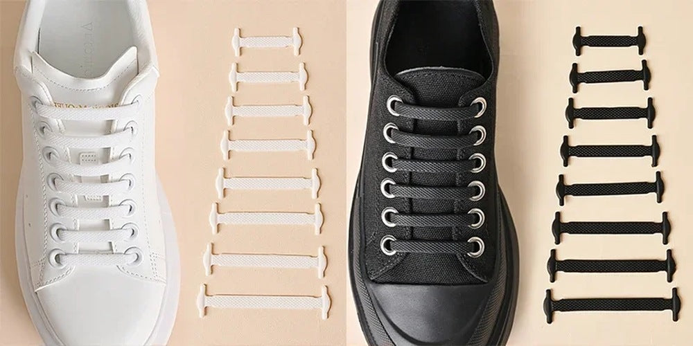 No-Tie Silicone Shoelaces — 1 White Pair + 1 Black Pair — 01-white-and-black.jpg