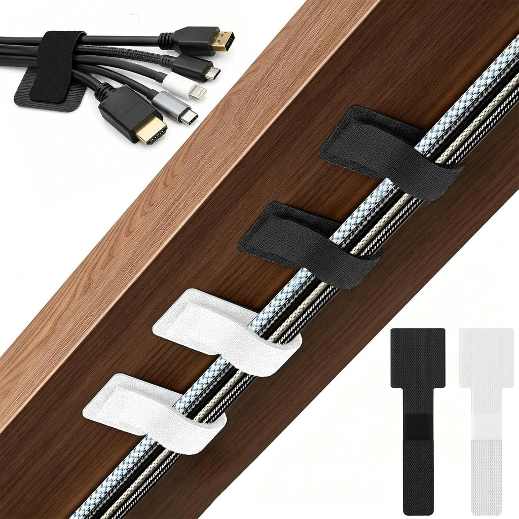 Self-Adhesive Cable Organizer Straps — 10 Pack — 02-black-white-desk.jpg