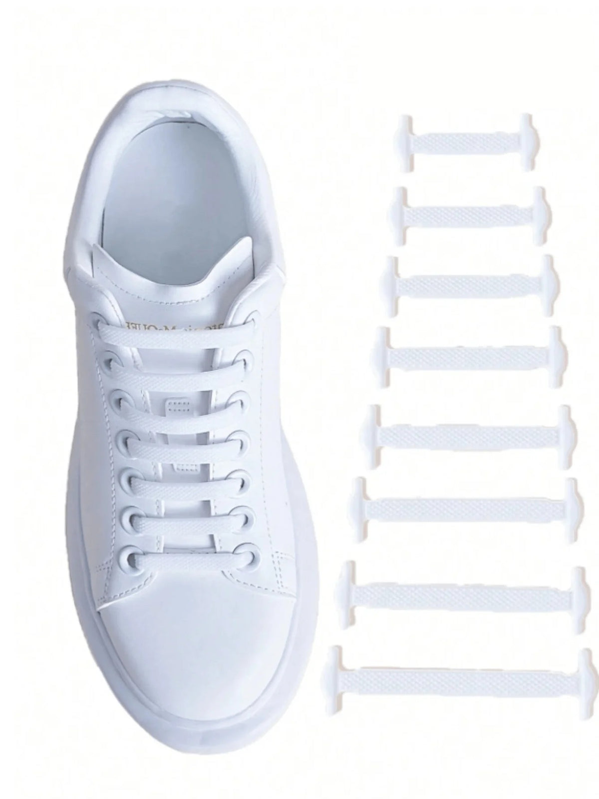 No-Tie Silicone Shoelaces — 1 White Pair + 1 Black Pair — 02-white-pair.jpg