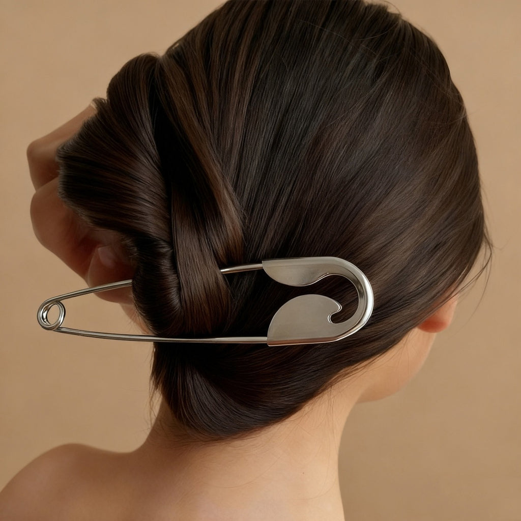 Giant Safety Pin Hair Clip — Silver — 02-worn-side.jpg