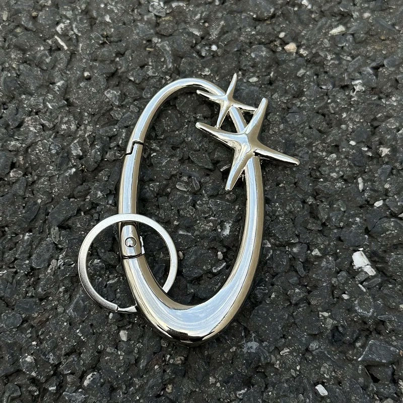 Y2K Star Carabiner Keychain — 4 Designs, Star & Wave — 03-silver-asphalt.jpg