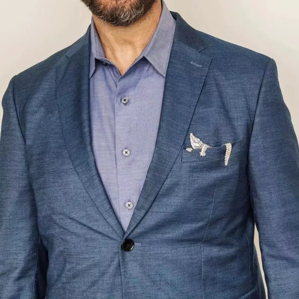 Alligator Metal Pocket Square — 03-worn-blue-suit.jpg