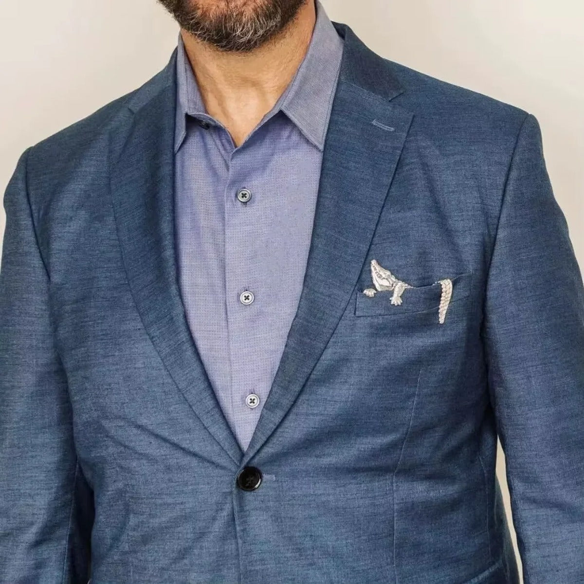 Alligator Metal Pocket Square — 03-worn-blue-suit.jpg