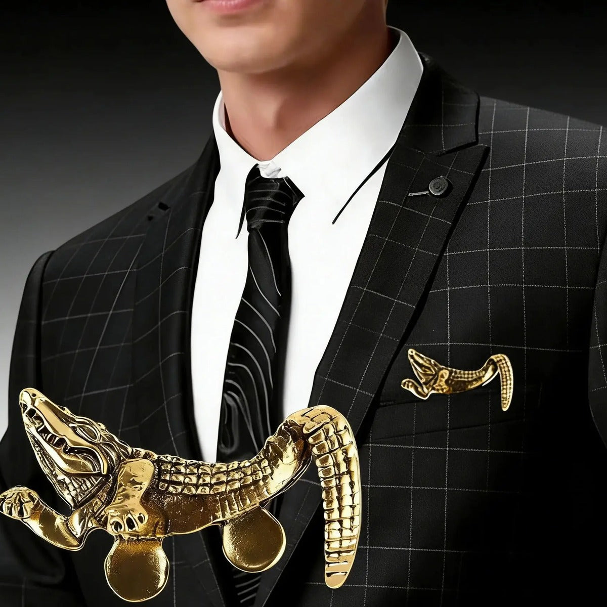 Alligator Metal Pocket Square — 06-gold-on-suit.jpg