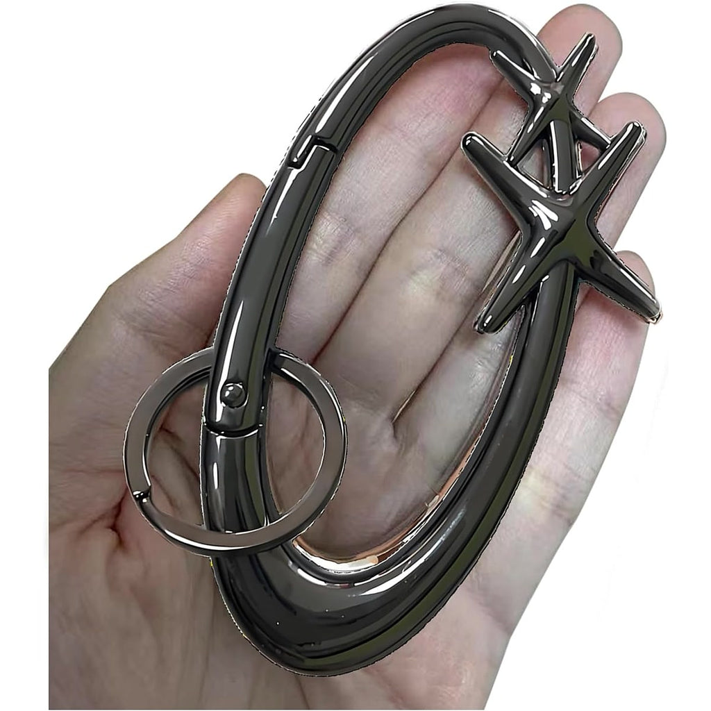 Y2K Carabiner Keychain — Star & Wave, 4 Finishes — 12-gunmetal-in-hand.jpg