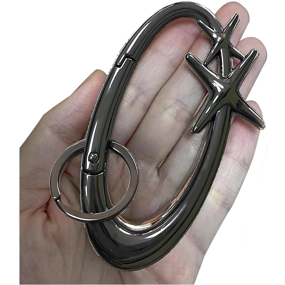 Y2K Star Carabiner Keychain — 4 Designs, Star & Wave — 12-gunmetal-in-hand.jpg