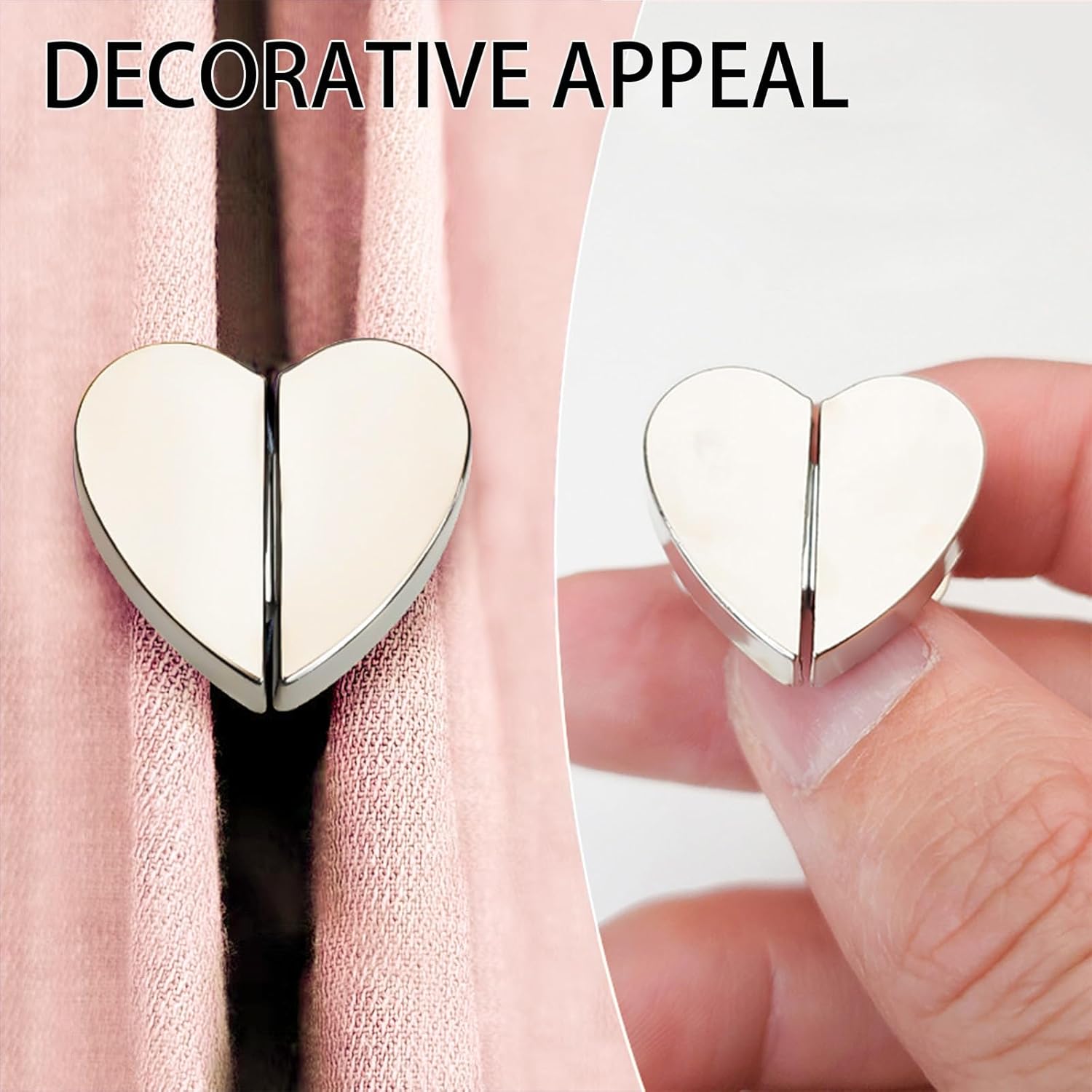 Heart Magnetic Curtain Clips — 4 Pairs (8 Pieces)