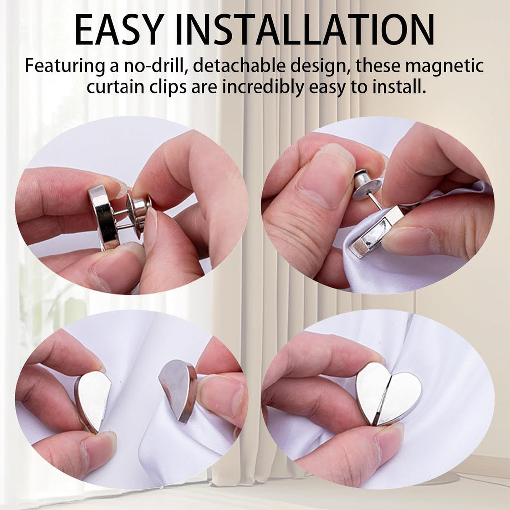 Heart Magnetic Curtain Clips — 4 Pairs (8 Pieces)