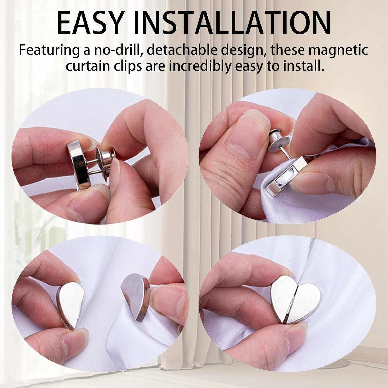 Heart Magnetic Curtain Clips — 4 Pairs (8 Pieces)