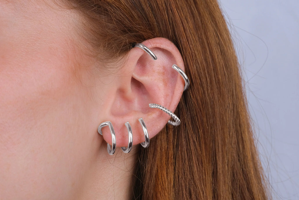 Aura Multi-Hoop Cuff Silver plated stainless steel  | RIGHT EAR ONLY