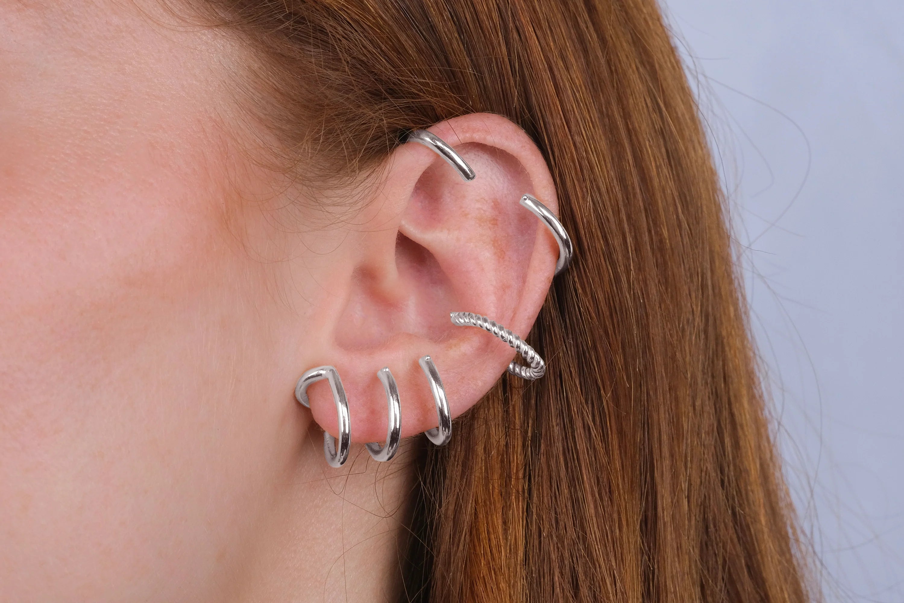 Aura Multi-Hoop Cuff Silver plated stainless steel  | RIGHT EAR ONLY