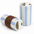Ceramic to-go mug with sip hole — Blue & Green Stripe
