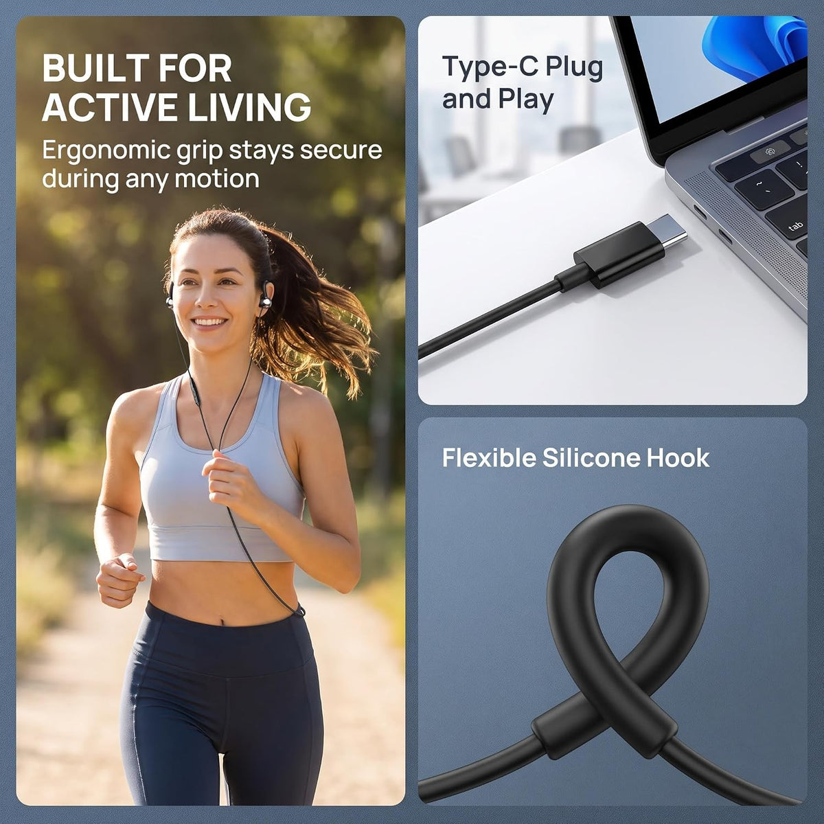 Wired Type-C Ear Clip Earphones · black_active_amzB0HKNH3V94.jpg | Black