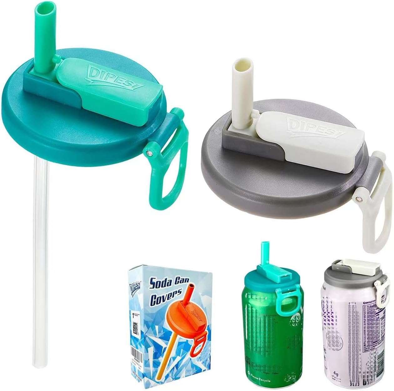 DIPESI Leak-Proof Soda Can Lids with Built-In Straw — 3 Piece Bundle