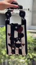 Knitted Mini Phone Tote Bag — Black Stripes