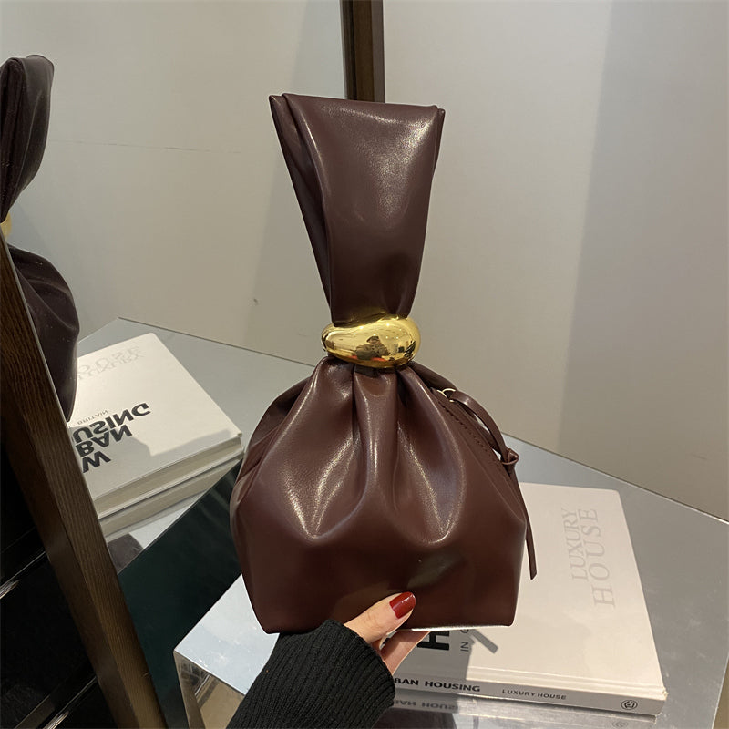 Knot Pouch Leather Bag — Gold Ring