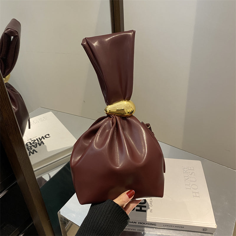 Knot Pouch Leather Bag — Gold Ring