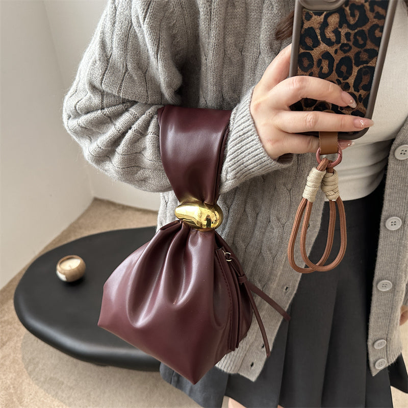 Knot Pouch Leather Bag — Gold Ring