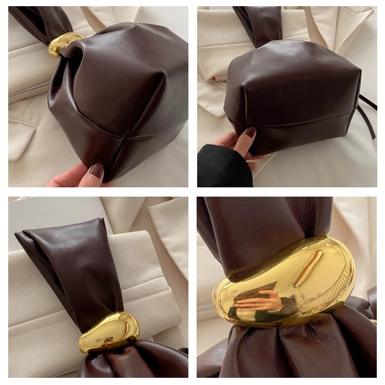Knot Pouch Leather Bag — Gold Ring