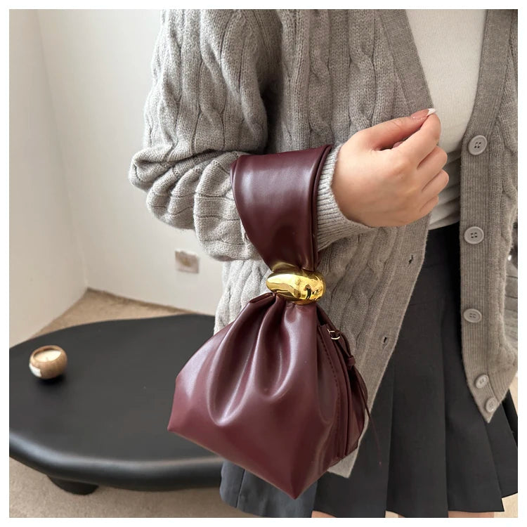 Knot Pouch Leather Bag — Gold Ring