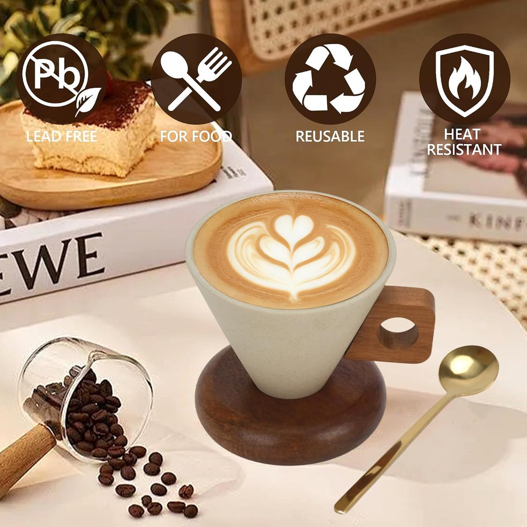 Wabi-Sabi Cone Coffee Cup Set | 2 Cups + 2 Wooden Bases