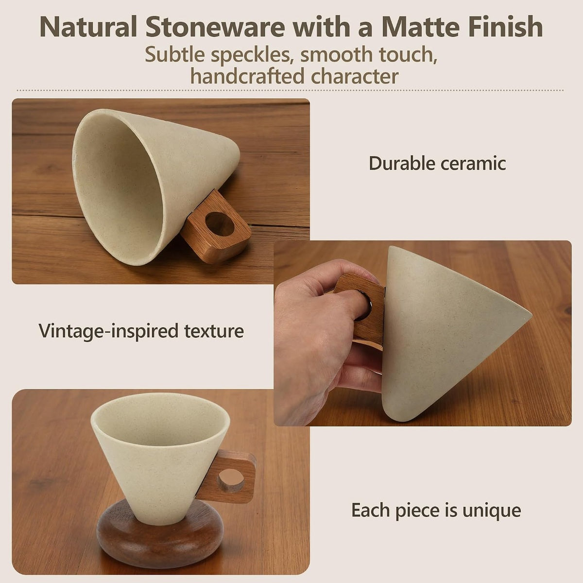 Wabi-Sabi Cone Coffee Cup Set | 2 Cups + 2 Wooden Bases