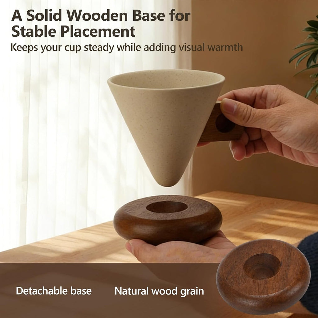 Wabi-Sabi Cone Coffee Cup Set | 2 Cups + 2 Wooden Bases