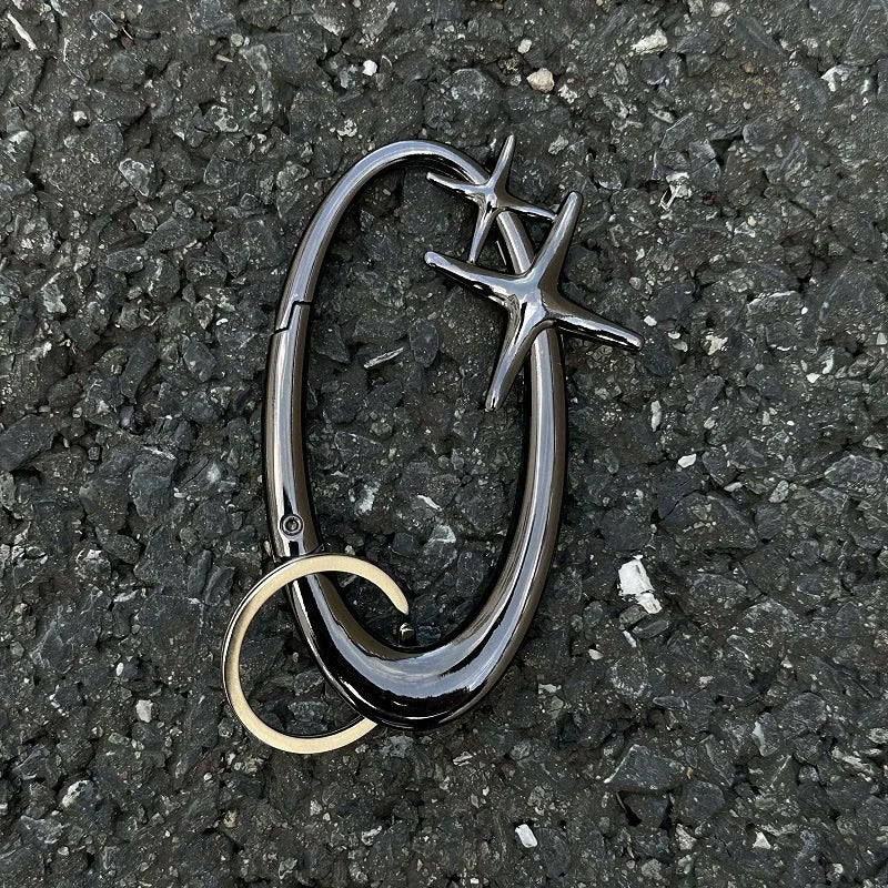 Y2K Carabiner Keychain — Star & Wave, 4 Finishes — Gunmetal Star