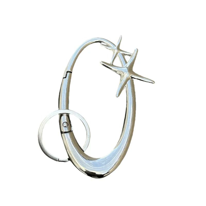 Y2K Carabiner Keychain — Star & Wave, 4 Finishes — Silver Star