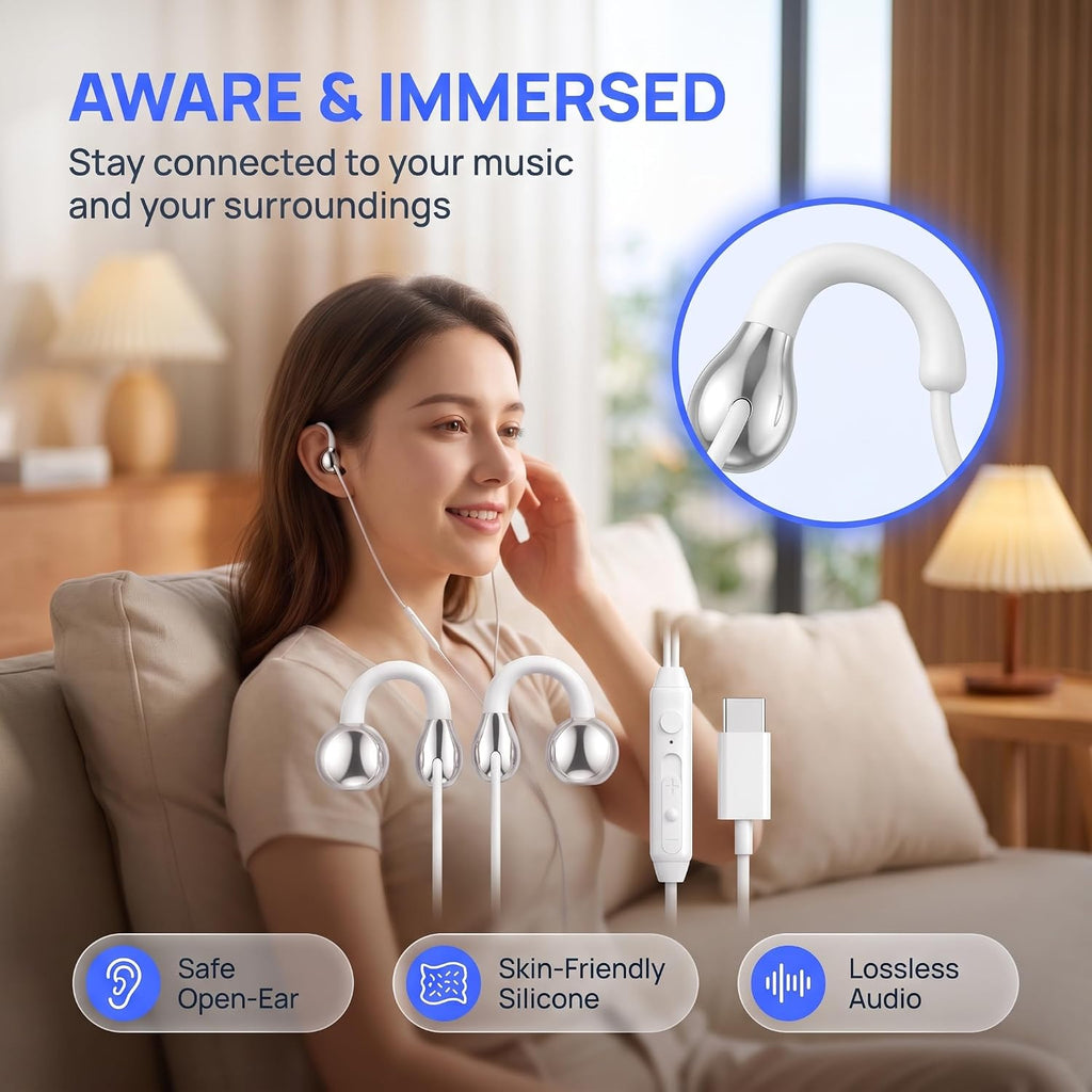 Wired Type-C Ear Clip Earphones · white_aware_amzB0HKNB6WTK.jpg | White