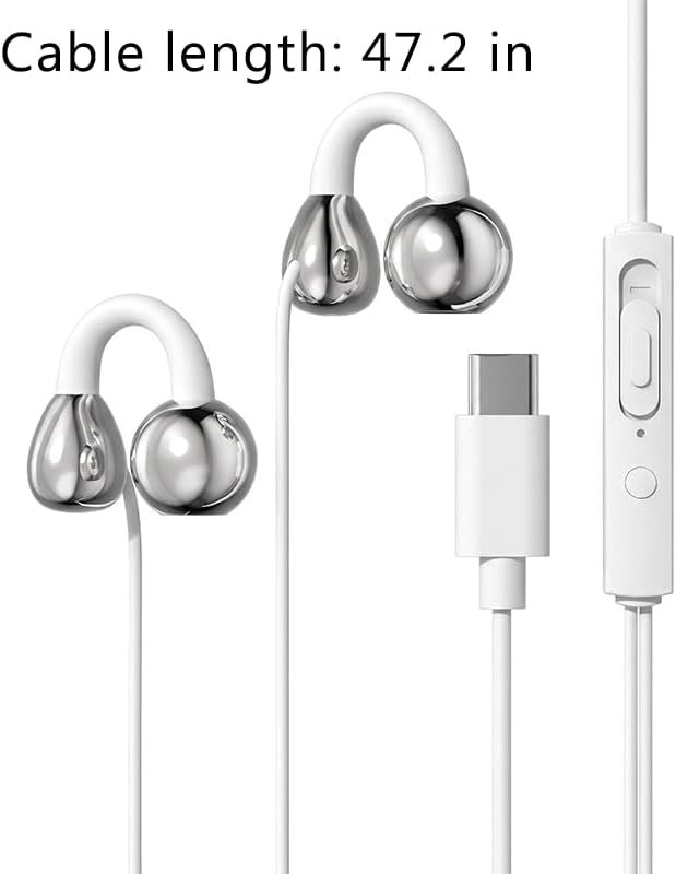 Wired Type-C Ear Clip Earphones · white_cable_amzB0HDTBV5M2.jpg | White